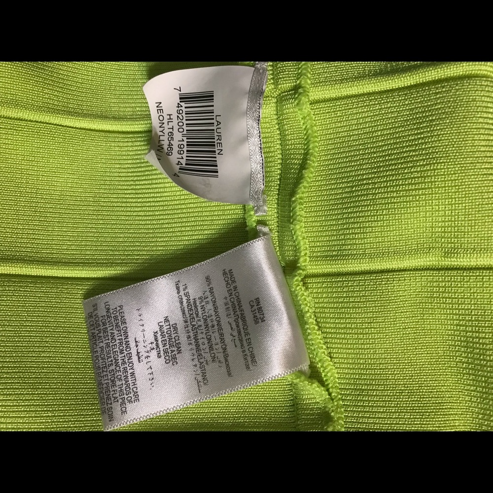 Herve Leger Neon Lime V-Neck Bandage Mini Dress - Picture 6 of 7